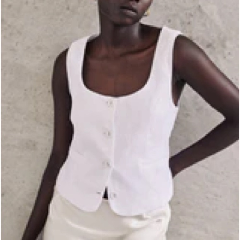 DISSH OSCAR WHITE SCOOP NECK LINEN VEST - 4 / WHITE